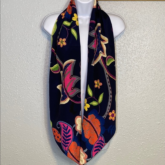 Ted Baker Blue and Pink Folk Foliage Botanical Scarf - Picture 7 of 7